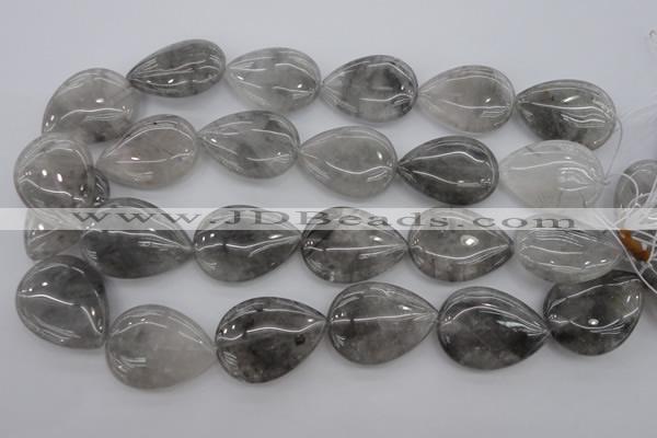 CCQ257 15.5 inches 25*35mm flat teardrop cloudy quartz beads