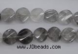 CCQ271 15.5 inches 10mm faceted & twisted coin cloudy quartz beads