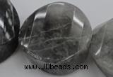 CCQ298 15.5 inches 20*38*40mm faceted & twisted coin cloudy quartz beads