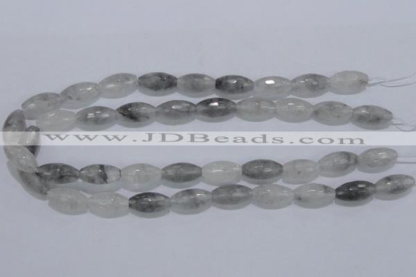 CCQ93 15.5 inches 10*20mm faceted rice cloudy quartz beads wholesale