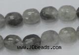 CCQ98 15.5 inches 10*12mm faceted egg-shaped cloudy quartz beads