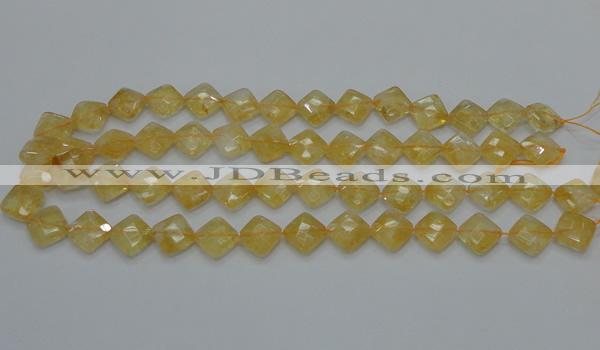 CCR17 15.5 inches 12*12mm faceted diamond natural citrine gemstone beads