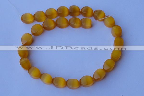 CCT26 14 inches 10*14mm twisted honey yellow cats eye beads wholesale