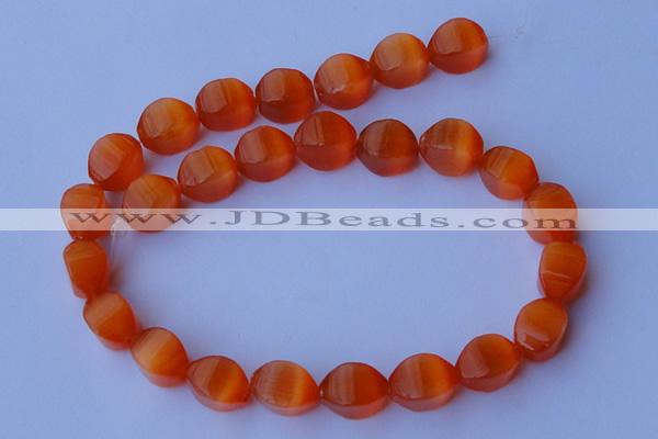 CCT27 14 inches 10*14mm twisted orange red cats eye beads wholesale