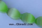 CCT28 14 inches 10*14mm twisted light green cats eye beads wholesale