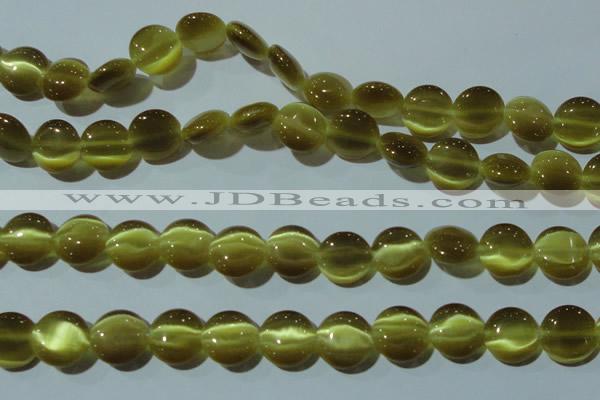 CCT518 15 inches 10mm flat round cats eye beads wholesale