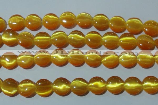 CCT571 15 inches 14mm flat round cats eye beads wholesale