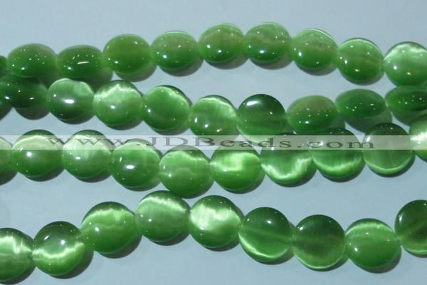 CCT575 15 inches 14mm flat round cats eye beads wholesale