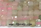 CCU1008 15 inches 4mm faceted cube morganite beads