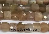 CCU1012 15 inches 4mm faceted cube sunstone beads