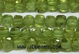 CCU1018 15 inches 4mm faceted cube olive quartz beads