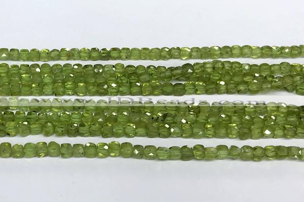 CCU1018 15 inches 4mm faceted cube olive quartz beads