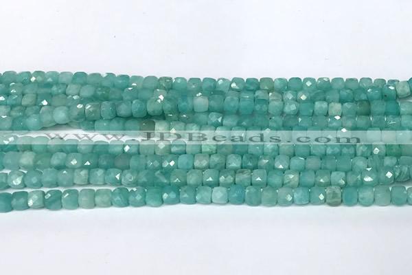 CCU1023 15 inches 4mm faceted cube amazonite beads