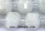 CCU1285 15 inches 9mm - 10mm faceted cube white moonstone beads