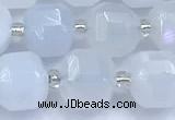 CCU1286 15 inches 9mm - 10mm faceted cube blue chalcedony beads