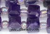 CCU1318 15 inches 7mm - 8mm faceted cube amethyst beads