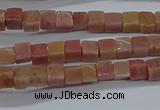 CCU308 15.5 inches 4*4mm cube pink wooden jasper beads wholesale