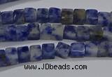 CCU313 15.5 inches 4*4mm cube blue spot stone beads wholesale