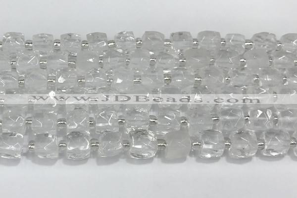 CCU750 15 inches 8*8mm faceted cube white crystal beads