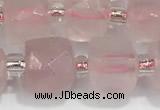 CCU753 15 inches 8*8mm faceted cube rose quartz beads