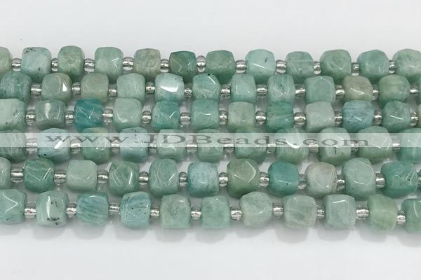 CCU762 15 inches 8*8mm faceted cube amazonite beads