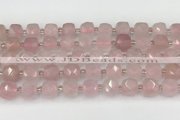 CCU773 15 inches 10*10mm faceted cube rose quartz beads