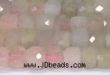 CCU831 15 inches 4mm faceted cube morganite beads