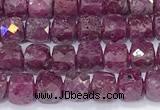 CCU842 15 inches 4mm faceted cube ruby beads