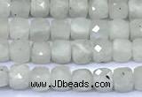 CCU870 15 inches 4mm faceted cube white moonstone beads