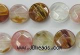 CCY411 15.5 inches 14mm faceted coin volcano cherry quartz beads