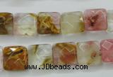 CCY424 15.5 inches 12*12mm faceted square volcano cherry quartz beads