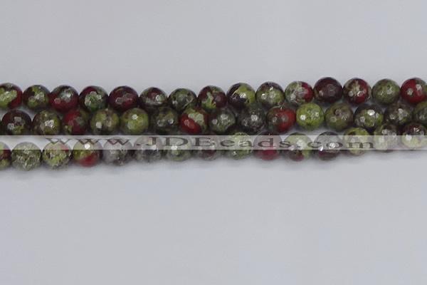 CDB332 15.5 inches 12mm faceted round A grade dragon blood jasper beads