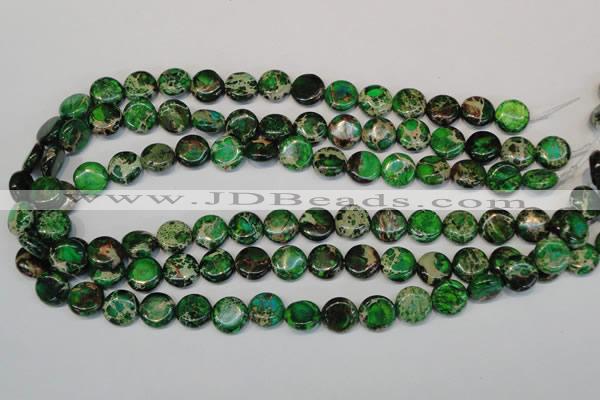 CDE170 15.5 inches 12mm flat round dyed sea sediment jasper beads