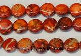 CDE516 15.5 inches 10mm flat round dyed sea sediment jasper beads