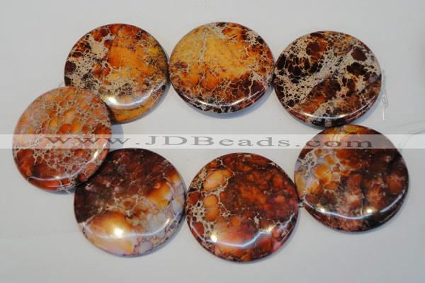 CDE526 15.5 inches 55mm flat round dyed sea sediment jasper beads