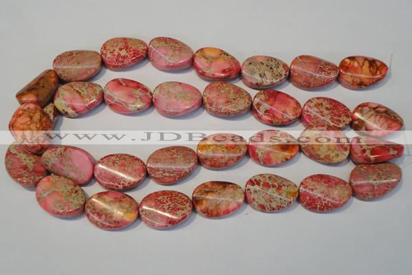 CDE575 15.5 inches 18*25mm twisted oval dyed sea sediment jasper beads