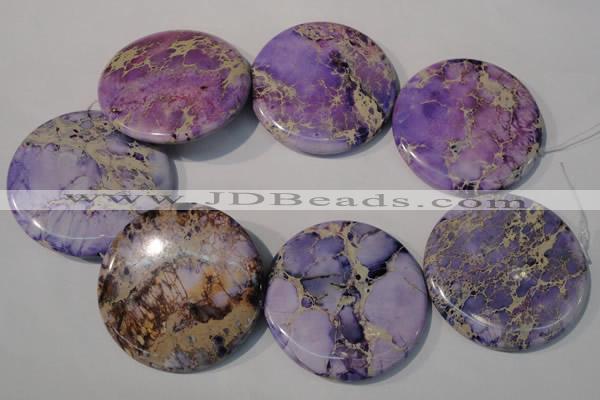 CDE709 15.5 inches 55mm flat round dyed sea sediment jasper beads