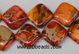 CDI545 15.5 inches 14*14mm diamond dyed imperial jasper beads