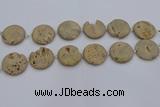 CDQ677 8 inches 30mm flat round druzy quartz beads wholesale