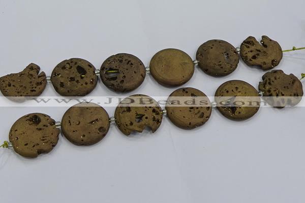 CDQ678 8 inches 30mm flat round druzy quartz beads wholesale