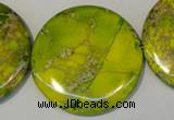 CDT129 15.5 inches 44mm flat round dyed aqua terra jasper beads