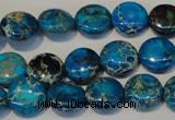 CDT305 15.5 inches 12mm flat round dyed aqua terra jasper beads