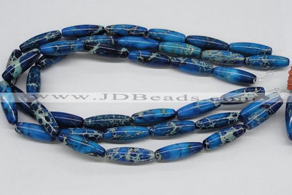 CDT48 15.5 inches 10*30mm rice dyed aqua terra jasper beads