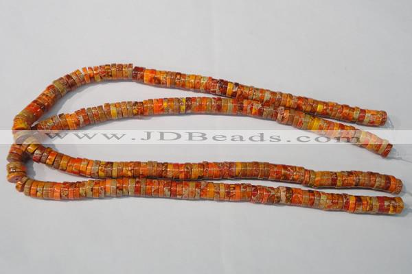 CDT734 15.5 inches 3*8mm heishi dyed aqua terra jasper beads