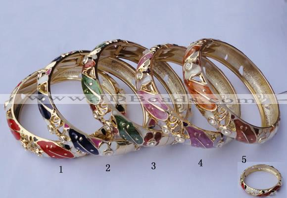 CEB16 5pcs 13.5mm width gold plated alloy with rhinestone & enamel bangles