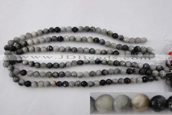 CEE352 15.5 inches 8mm faceted round eagle eye jasper beads