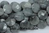 CEE57 15.5 inches 10mm faceted coin eagle eye jasper beads