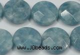 CEQ186 15.5 inches 20mm faceted coin blue sponge quartz beads