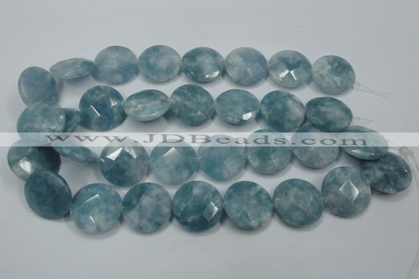 CEQ187 15.5 inches 25mm faceted coin blue sponge quartz beads