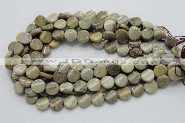 CFA19 15.5 inches 15mm twisted coin chrysanthemum agate beads